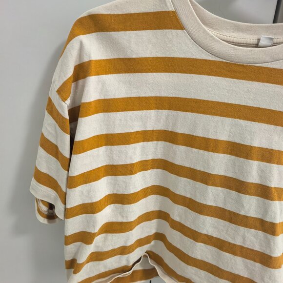 Mustard Yellow Striped Cropped Tee Oversized Boxy Crop Top Casual - Picture 2 of 5